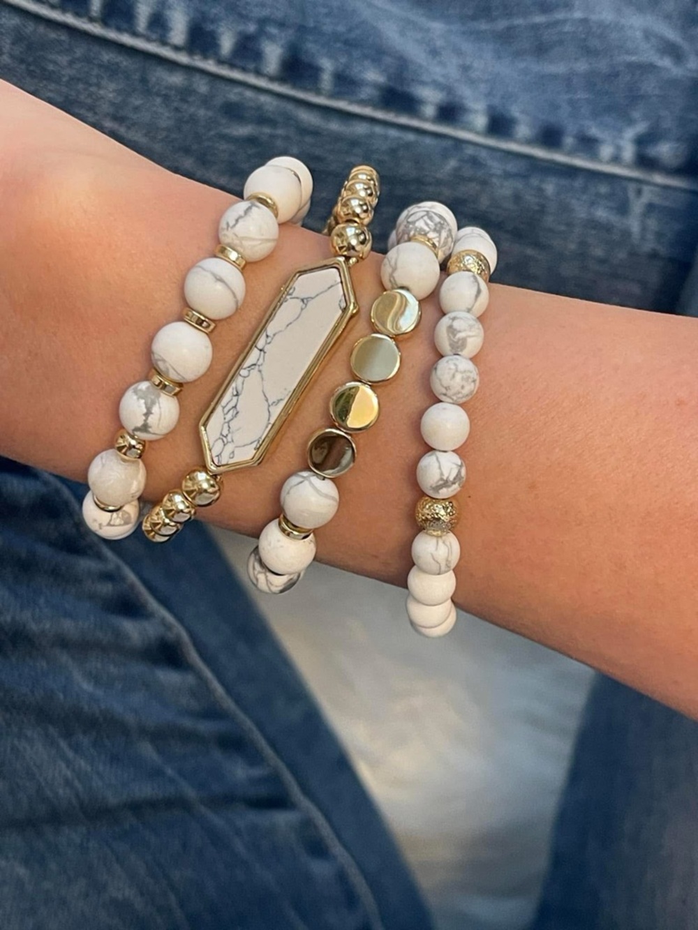DENVER Park Lane Marble White and Gold Bracelet Set of 4